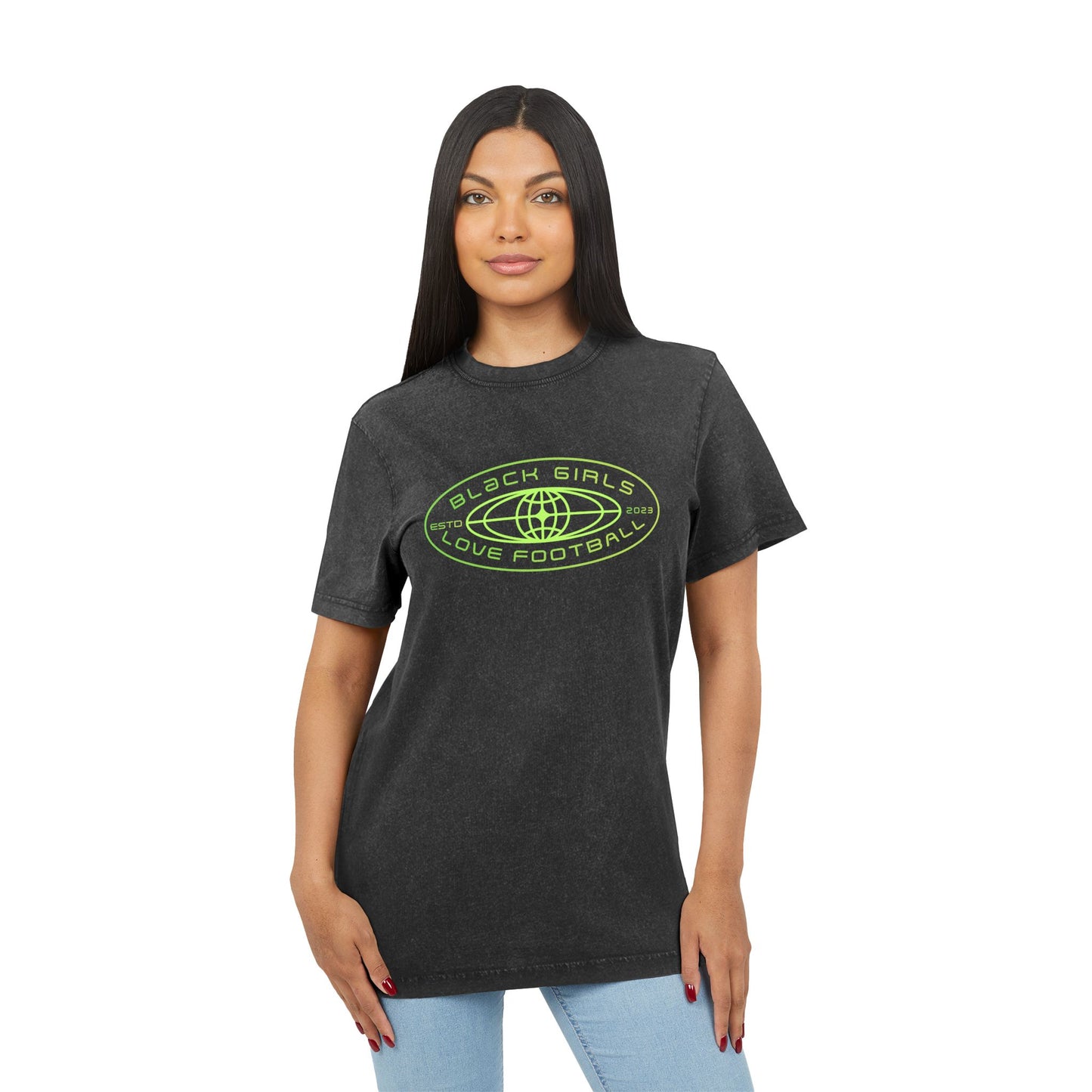 Acid-Wash Tee — "Black Girls Love Football" Graphic Shirt