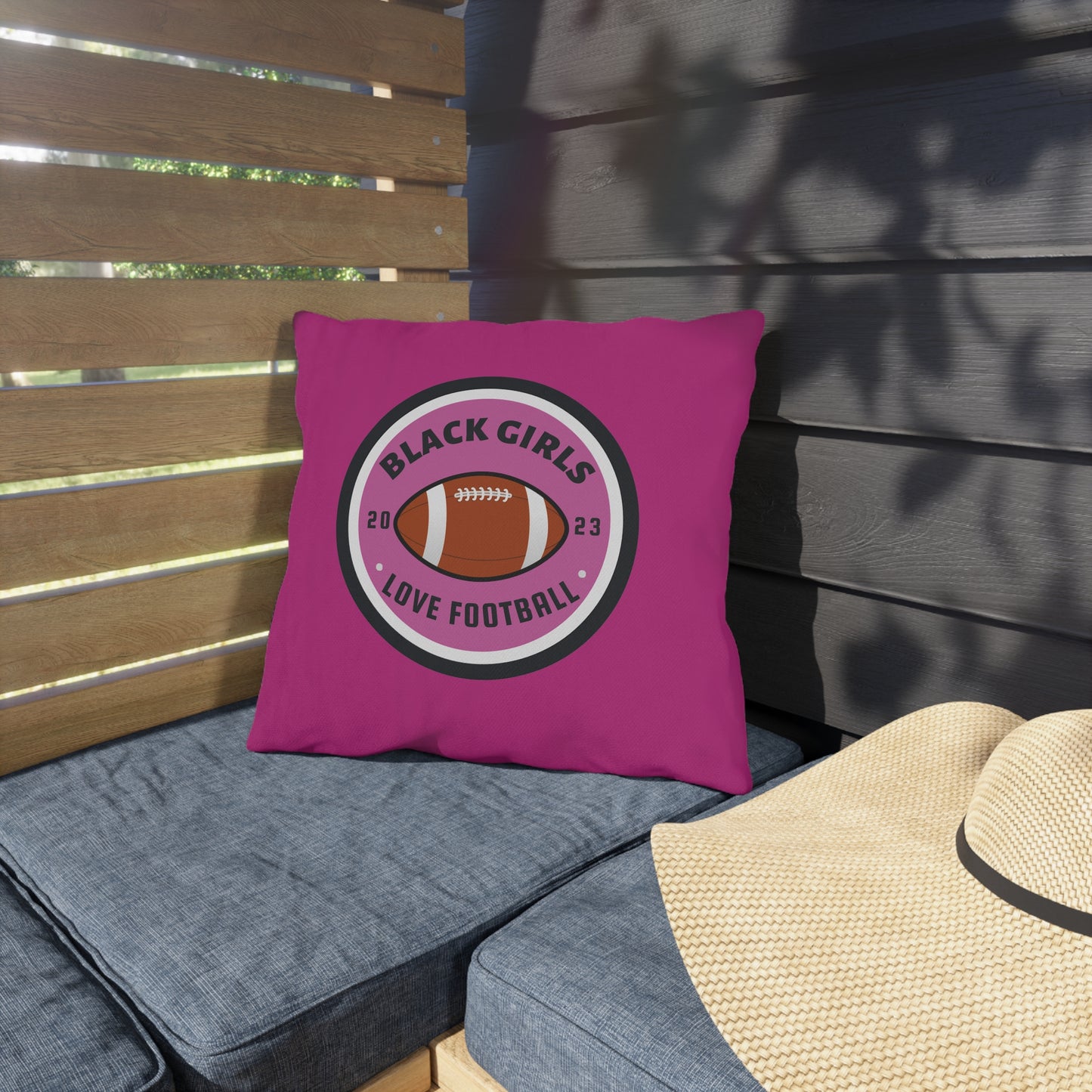 Outdoor Pillow — "Black Girls Love Football" Pink Decorative Pillow