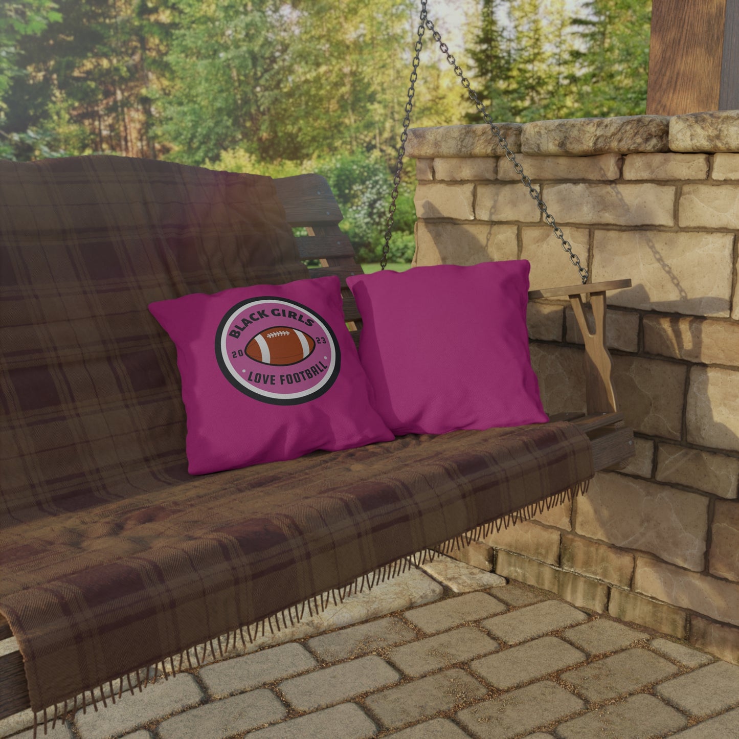 Outdoor Pillow — "Black Girls Love Football" Pink Decorative Pillow
